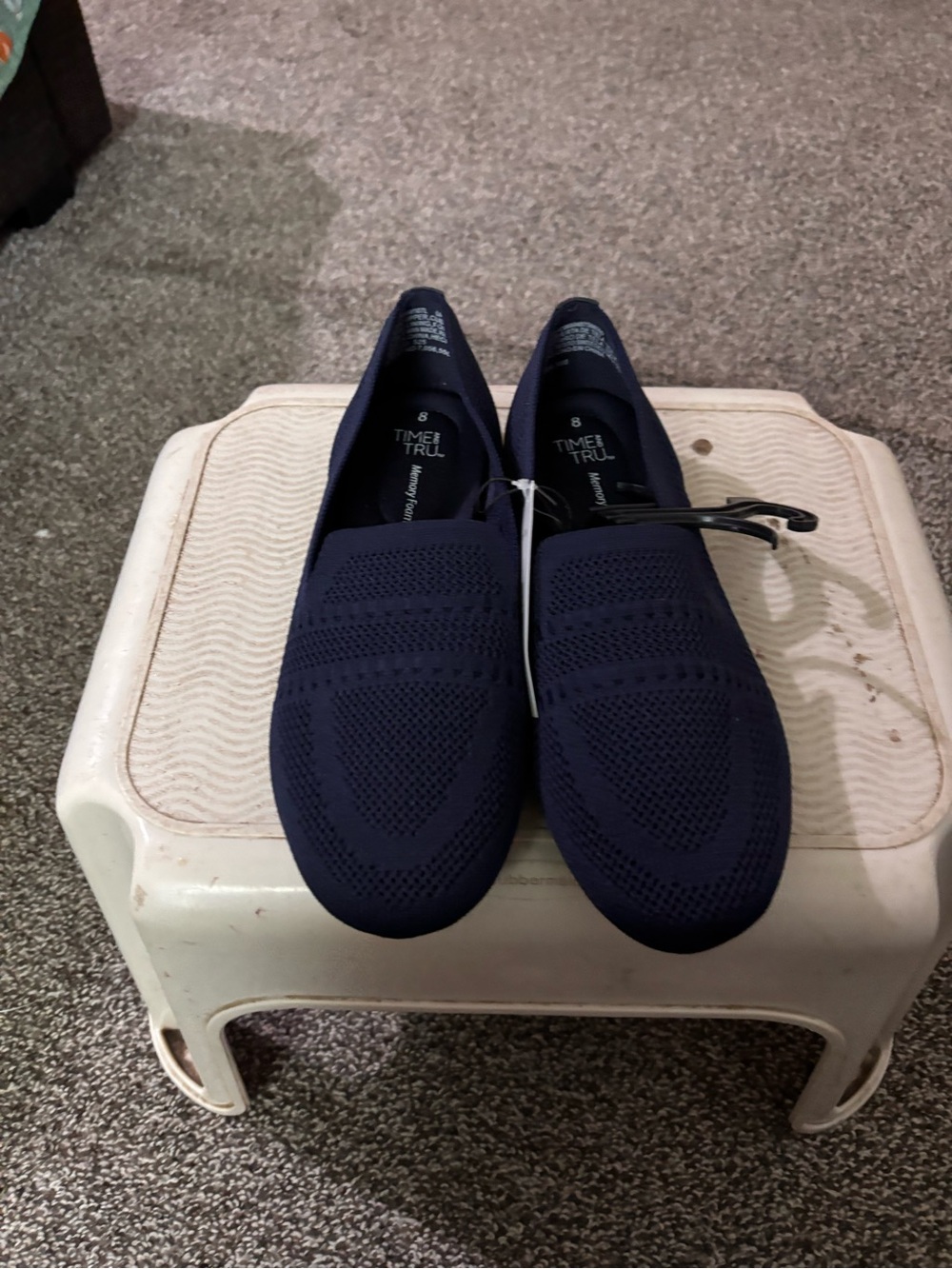 Time and Tru Navy Knit Slip-On Loafers